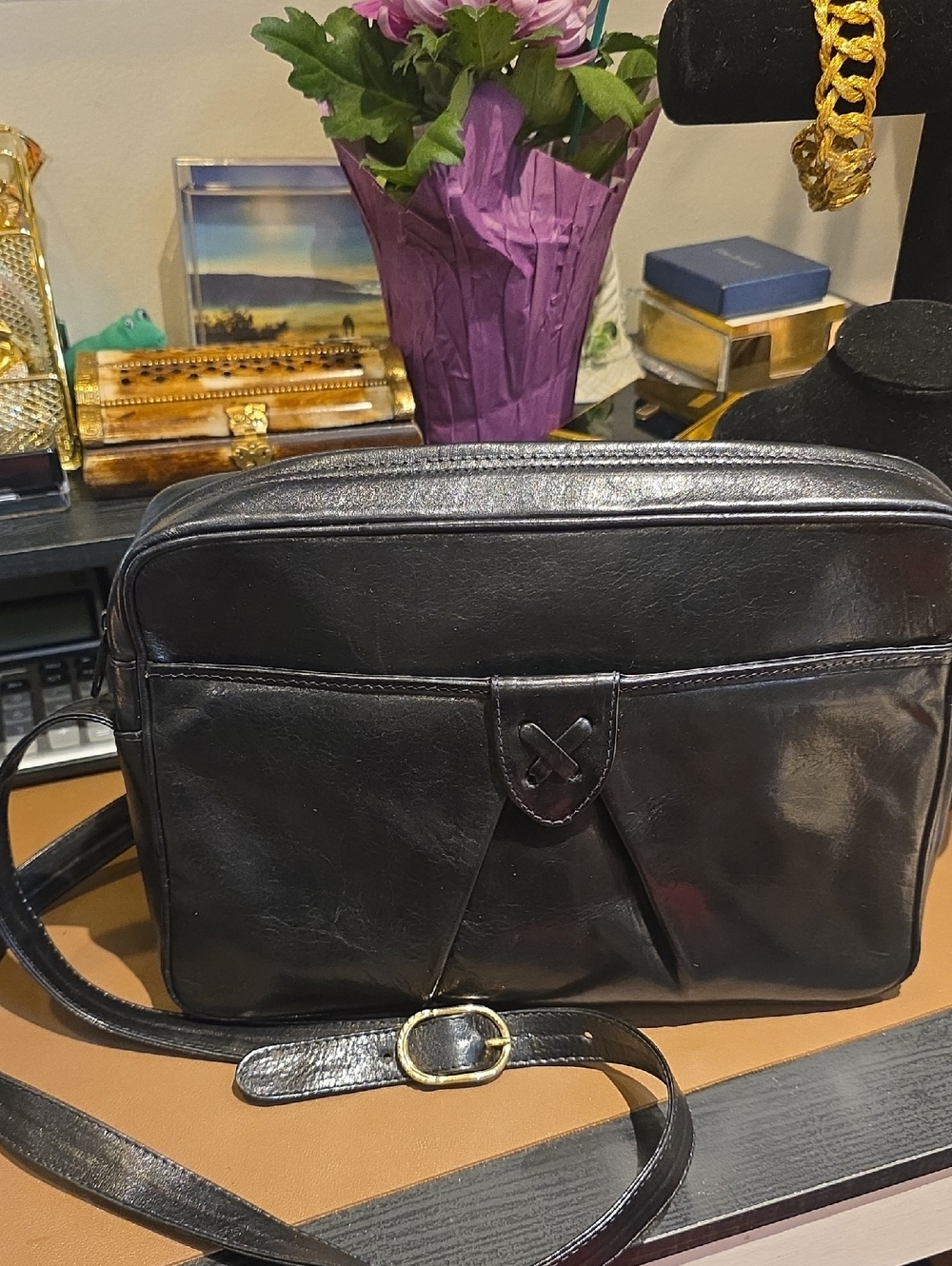 Classic Black Leather Crossbody Bag